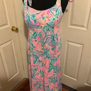Lilly Pulitzer Maleka Maxi Pink and Blue Tropical Dress